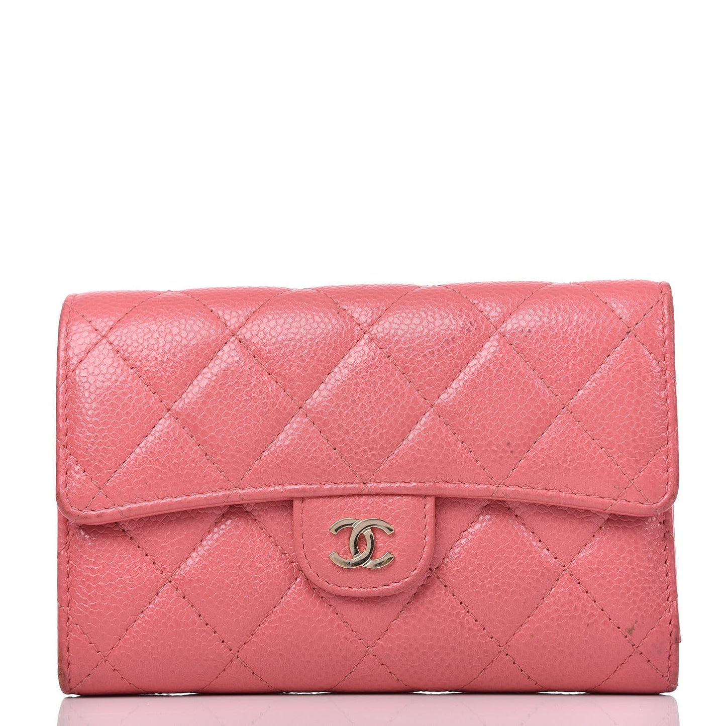 Caviar Quilted Small Flap Wallet Pink
