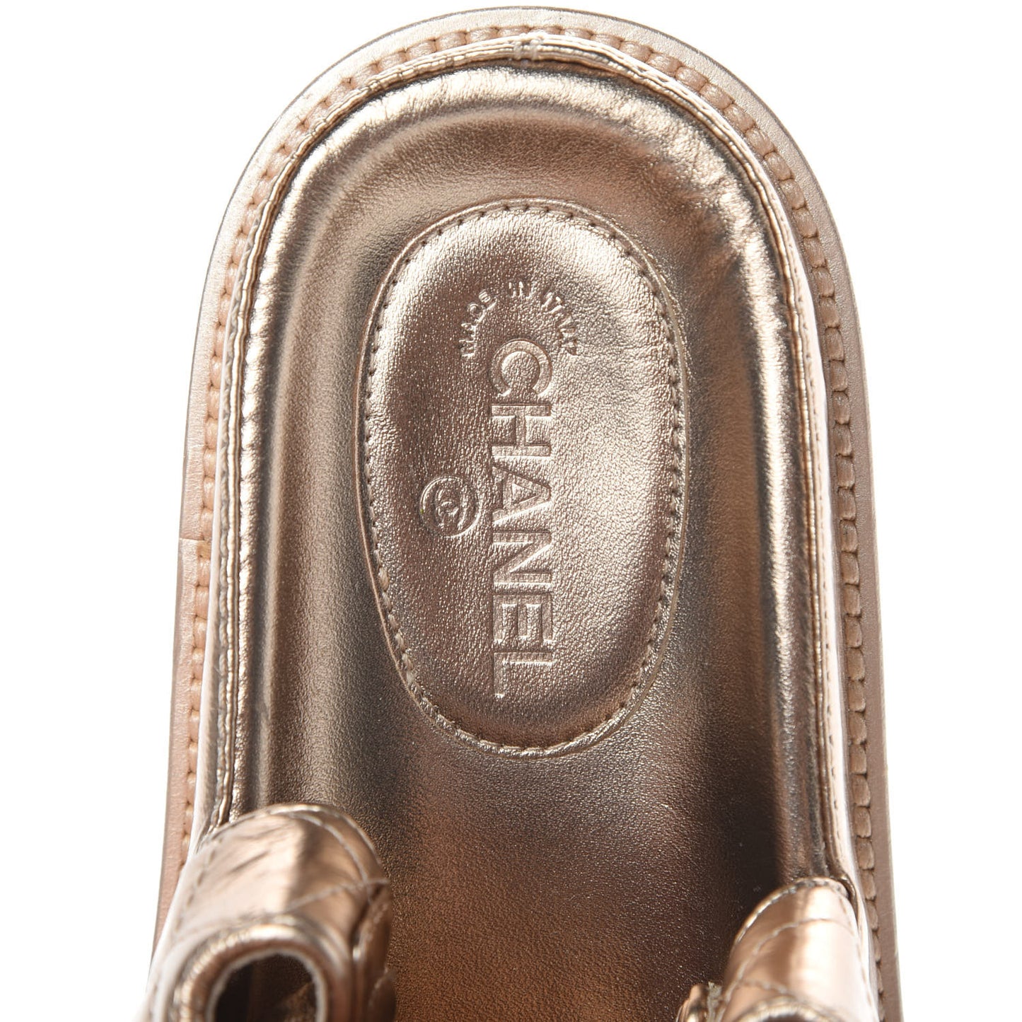 Iridescent Lambskin Quilted Velcro Dad Sandals 37.5 Light Bronze
