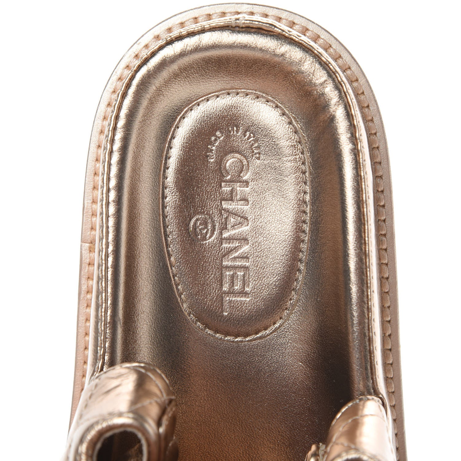Chanel Iridescent Lambskin Quilted Velcro Dad Sandals 37.5 Light Bronze 7 of 12