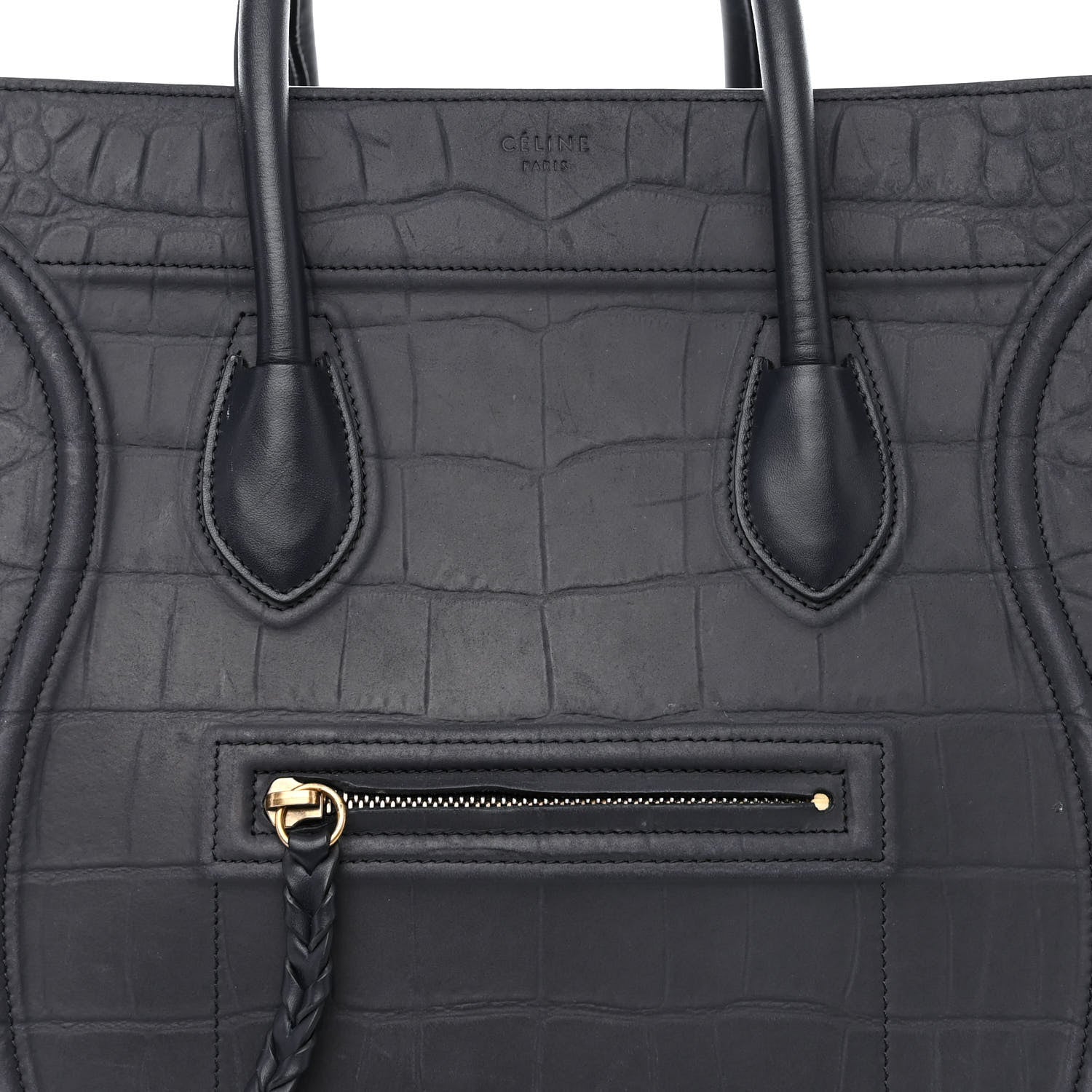 Celine Crocodile Embossed Nubuck Medium Phantom Luggage Navy Blue 8 of 18