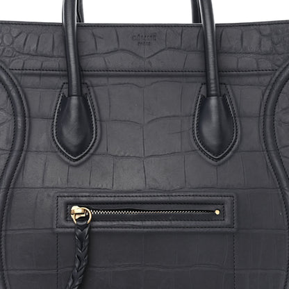 Celine Crocodile Embossed Nubuck Medium Phantom Luggage Navy Blue 8 of 18