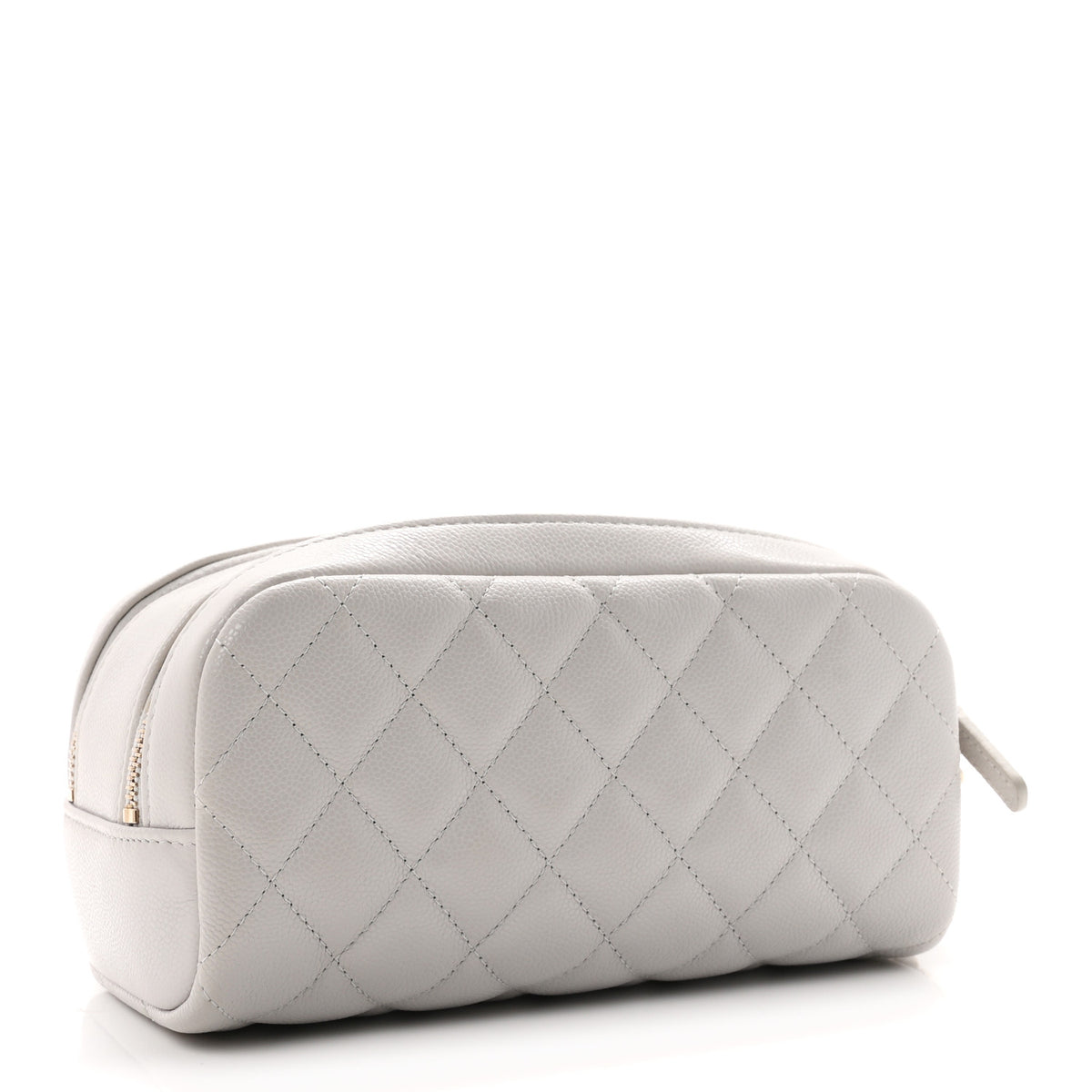 Chanel Caviar Quilted Double Zip Pouch Cosmetic Case Light Grey 3 of 7