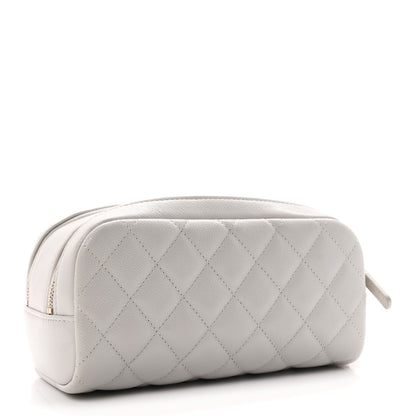 Chanel Caviar Quilted Double Zip Pouch Cosmetic Case Light Grey 3 of 7