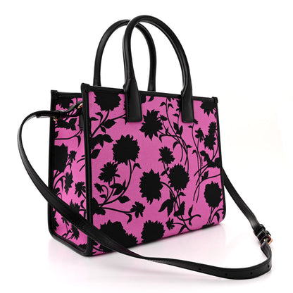 Versace Calfskin Cotton Floral Printed La Medusa Book Tote Black Water Lily 3 of 13