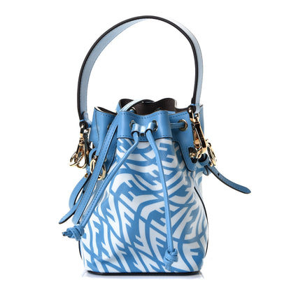 Fendi X SARAH COLEMAN Glazed Canvas Vitello King F is Fendi FF Vertigo Mini Mon Tresor Bucket Bag Cyber Blue White 1 of 5