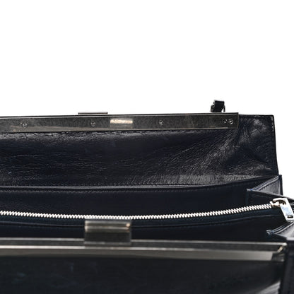 Celine Shiny Paperweight Calfskin Medium Clasp Shoulder Bag Navy Blue 10 of 14