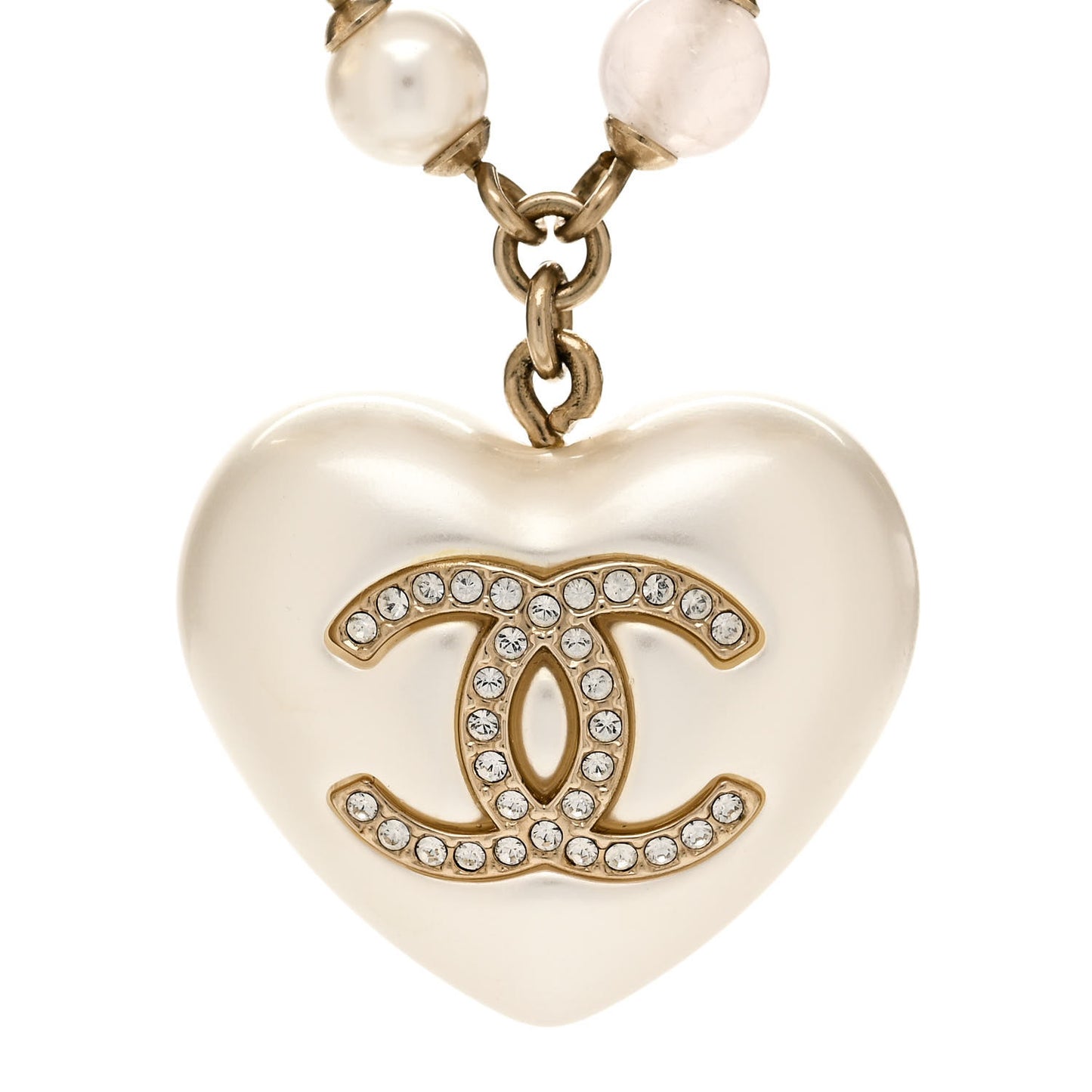 Pearl Crystal CC Heart Necklace Pearly White Gold