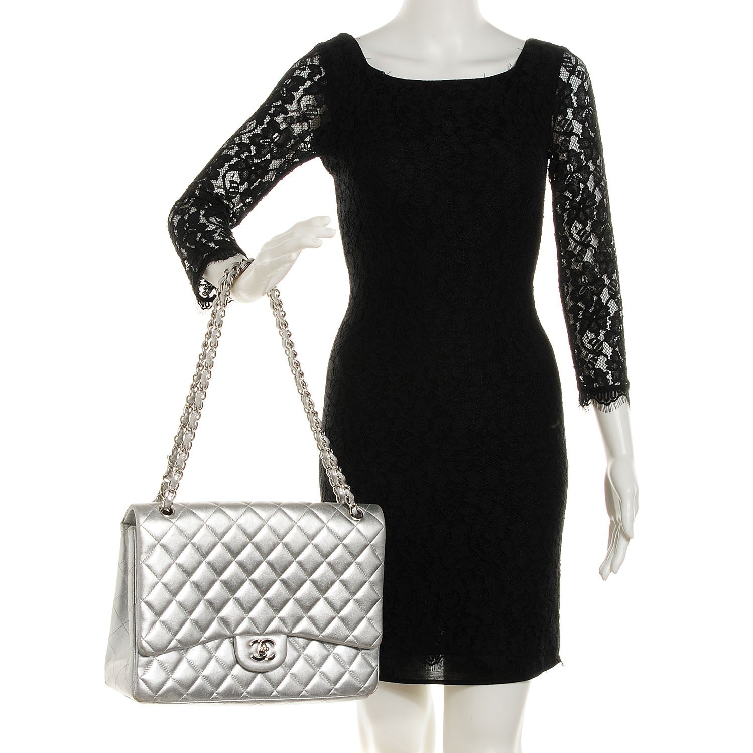 Chanel Metallic Lambskin Quilted Maxi Single Flap Silver 2 of 9