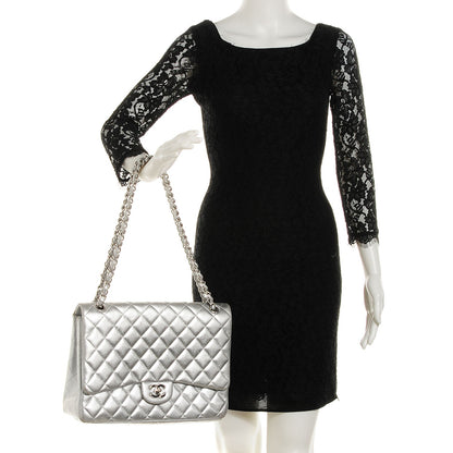 Chanel Metallic Lambskin Quilted Maxi Single Flap Silver 2 of 9