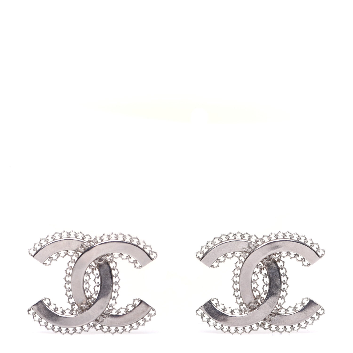Chanel Scalloped CC Earrings Silver 1 of 8
