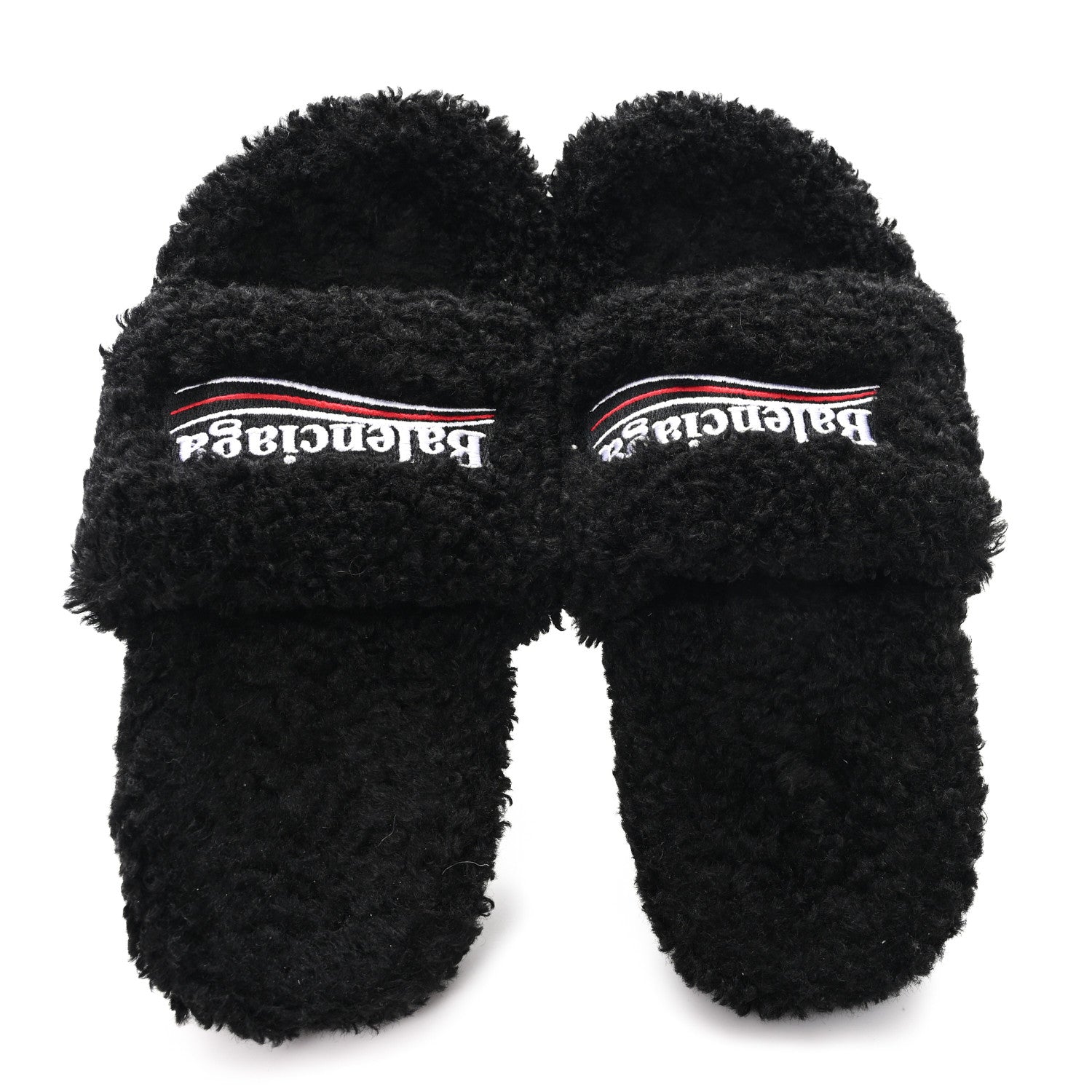 Balenciaga Faux Shearling Political Campaign Logo 80mm Sandals 39 Black 2 of 7