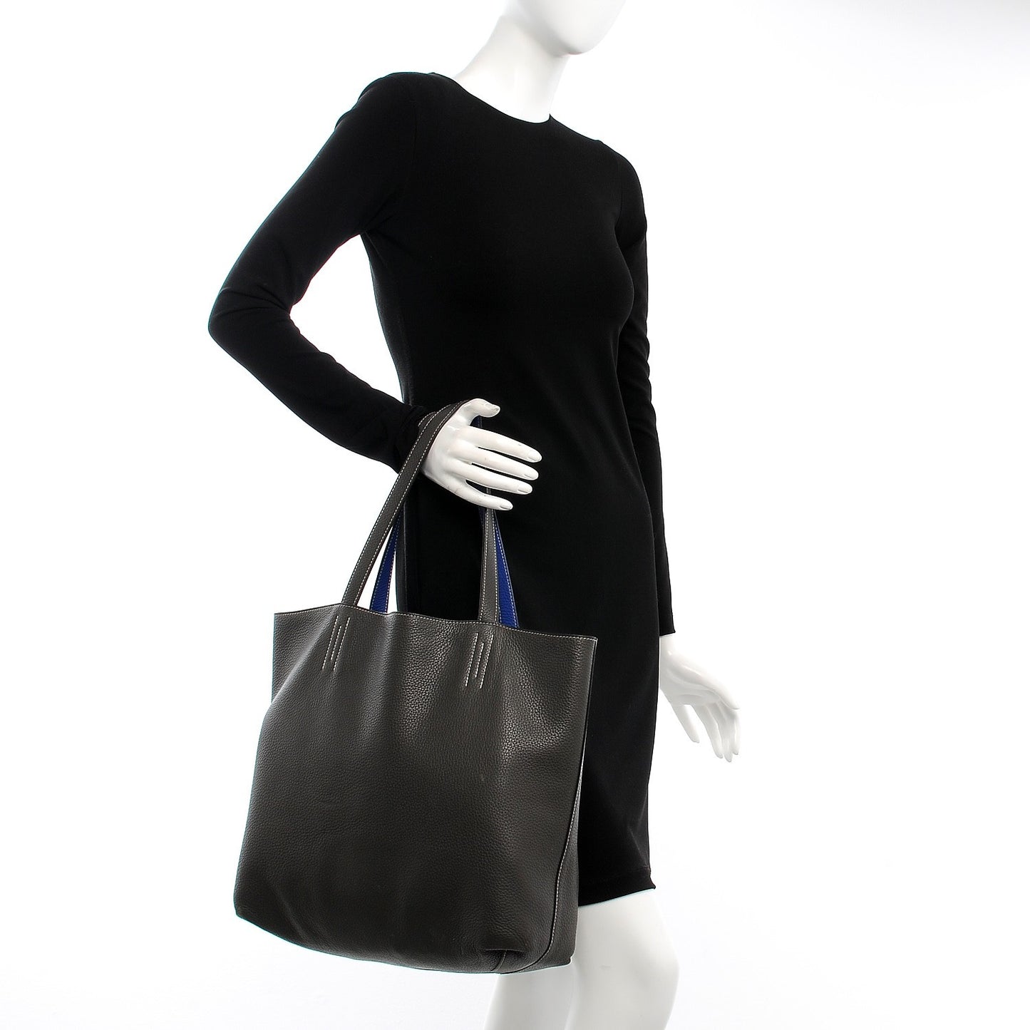 Taurillon Clemence Double Sens 36 Reversible Tote Graphite Bleu Electrique