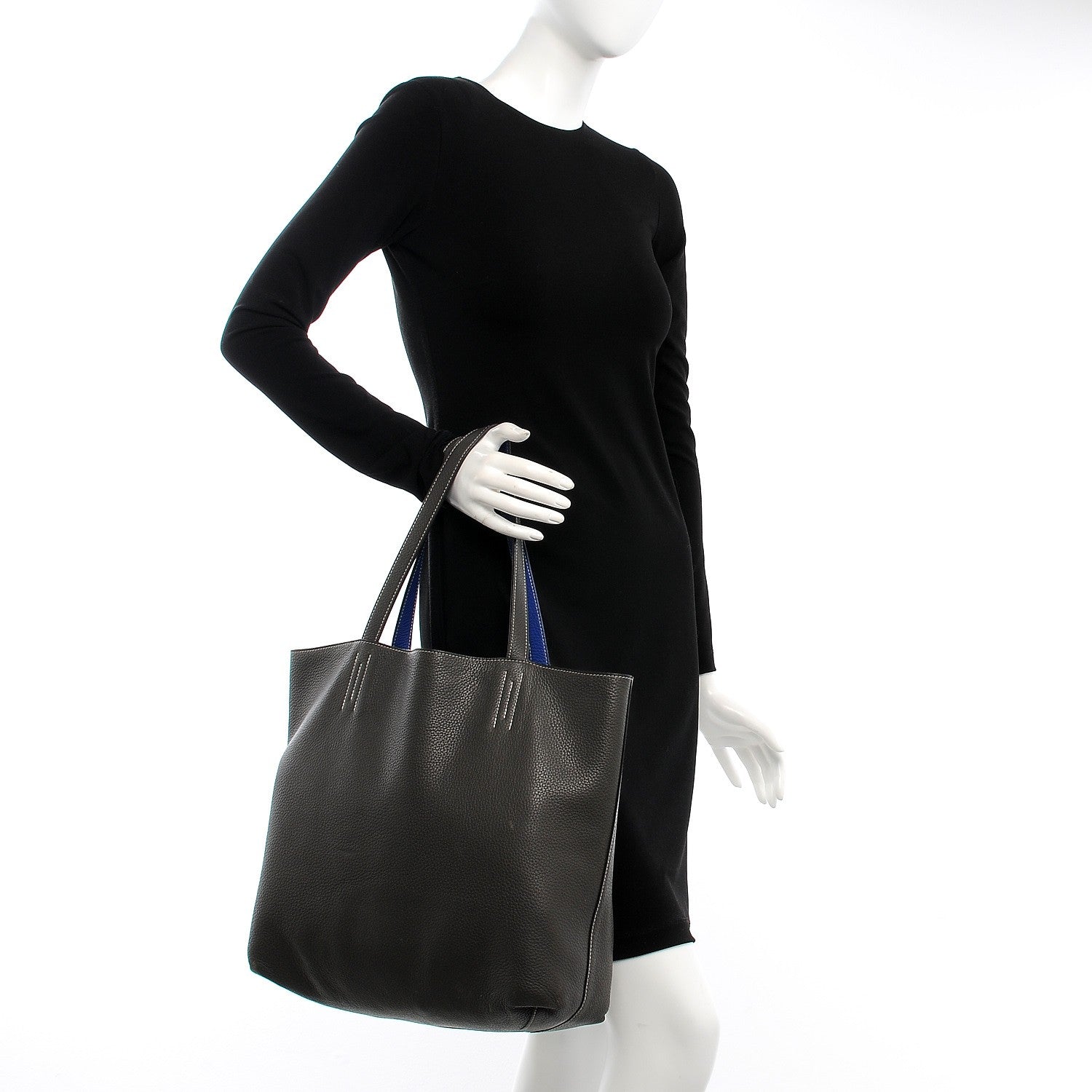 Hermes Taurillon Clemence Double Sens 36 Reversible Tote Graphite Bleu Electrique 4 of 24