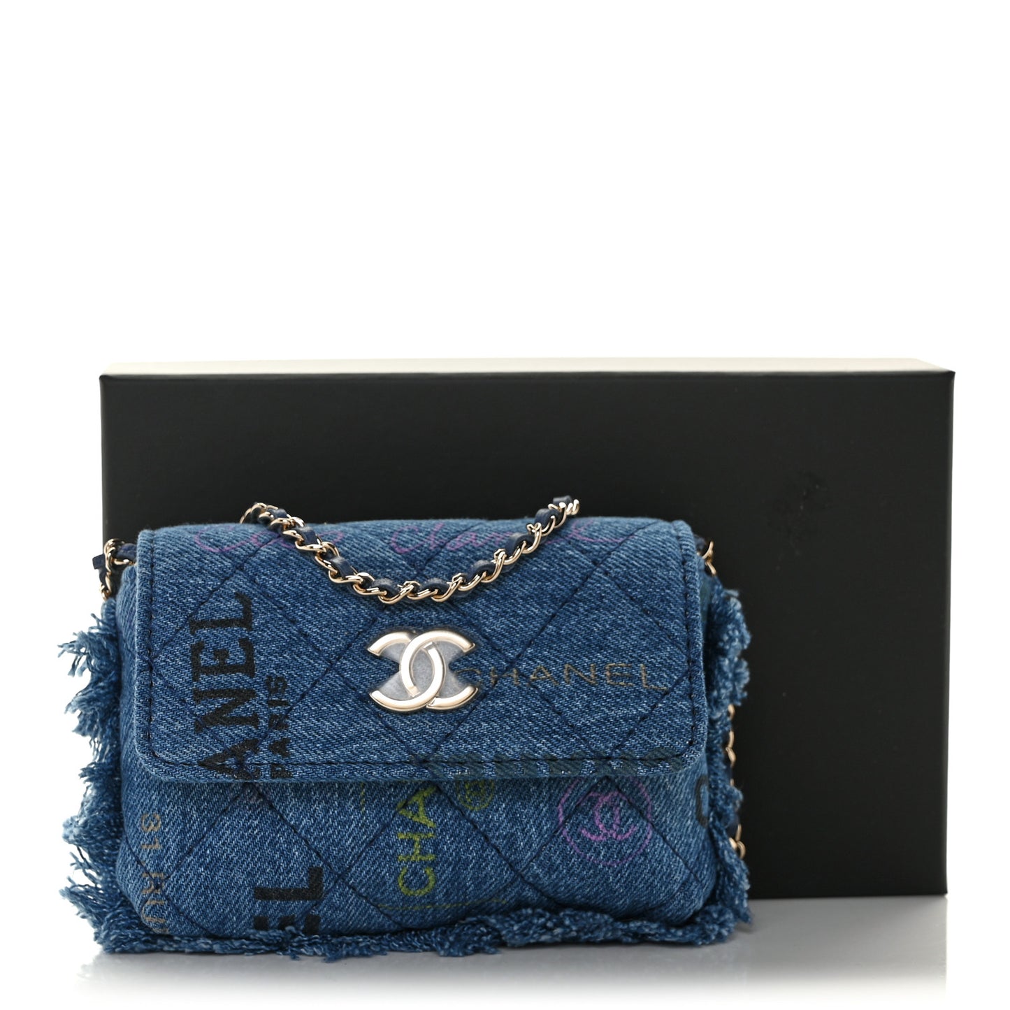 Denim Quilted Denim Mood Clutch With Chain Blue Multicolor