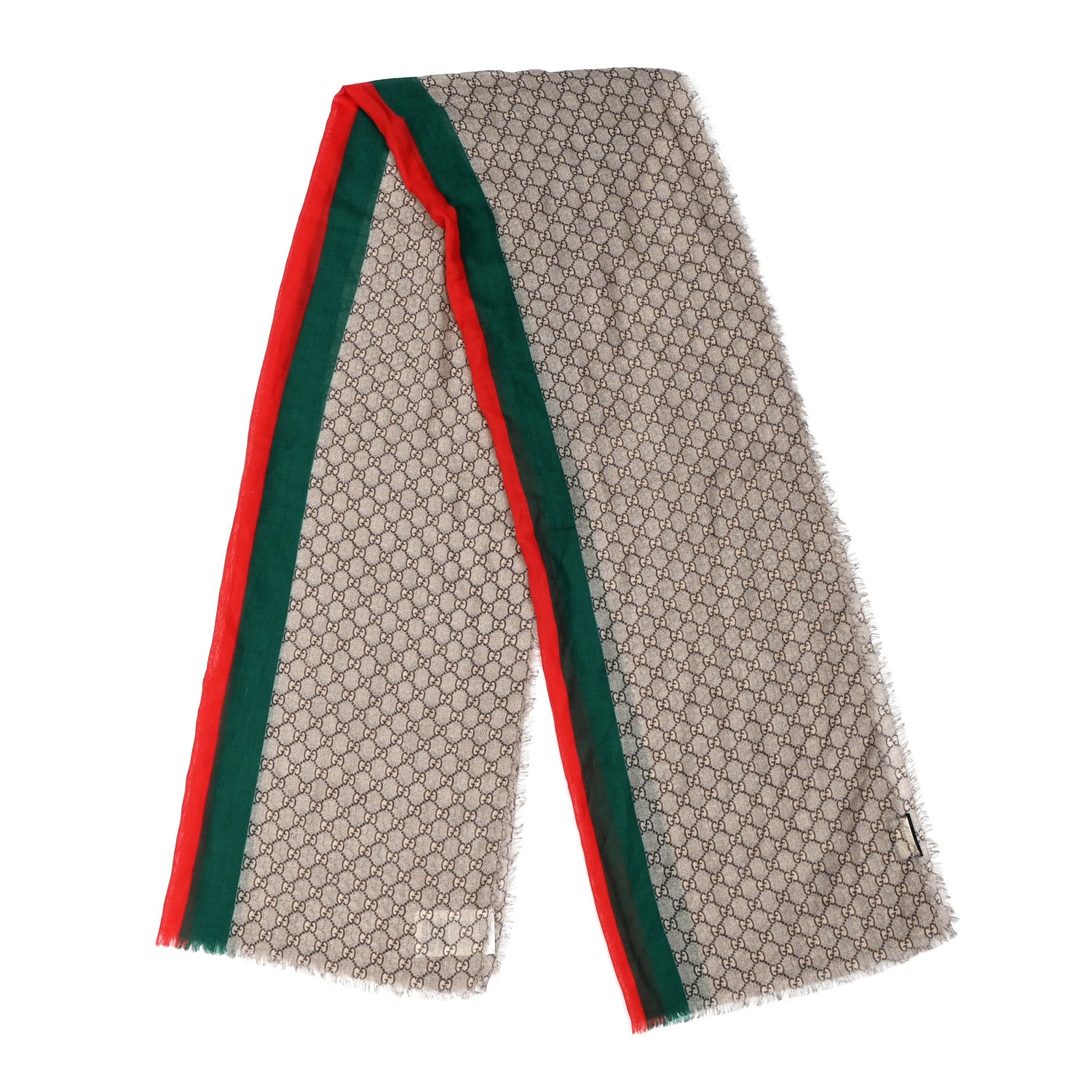 Gucci Wool GG Monogram Web Webole Scarf Beige Dark Green 2 of 7
