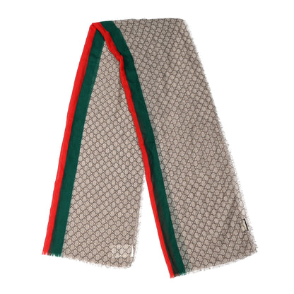 Gucci Wool GG Monogram Web Webole Scarf Beige Dark Green 2 of 7