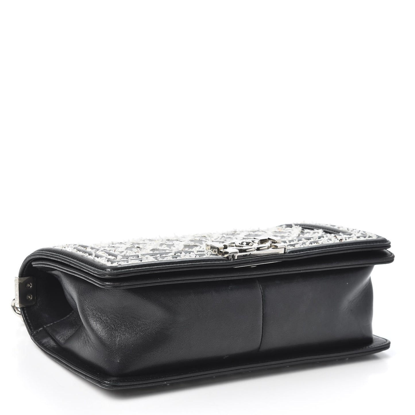 Calfskin Tweed Sequin Stitched Medium Boy Flap Black White