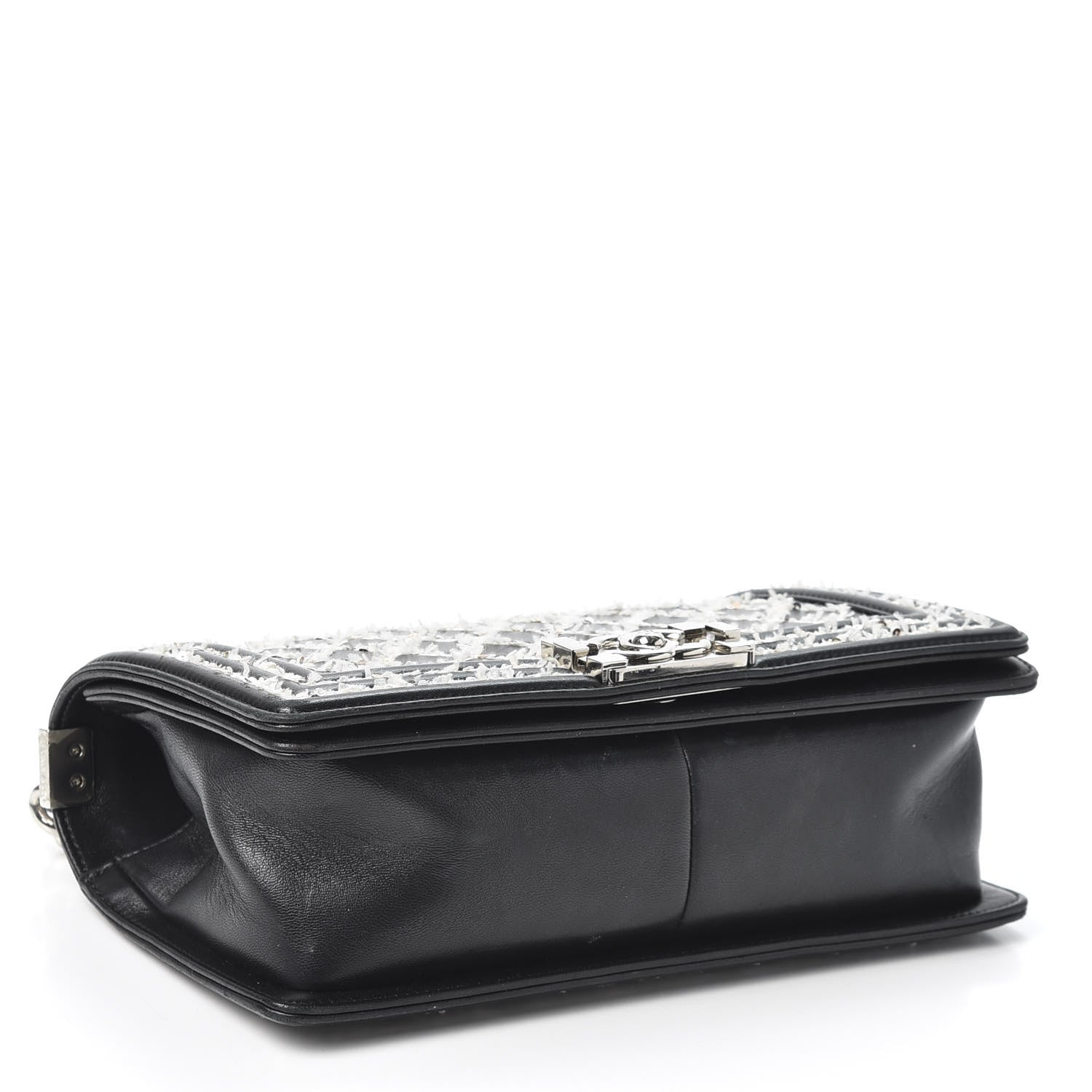 Chanel Calfskin Tweed Sequin Stitched Medium Boy Flap Black White 3 of 10