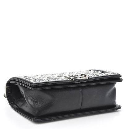 Chanel Calfskin Tweed Sequin Stitched Medium Boy Flap Black White 3 of 10