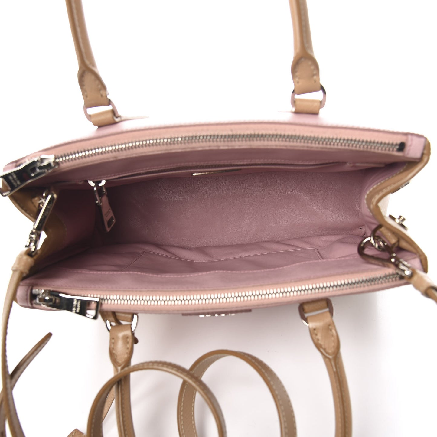 Saffiano Small Bi-Color Galleria Double Zip Tote Pesco Naturale