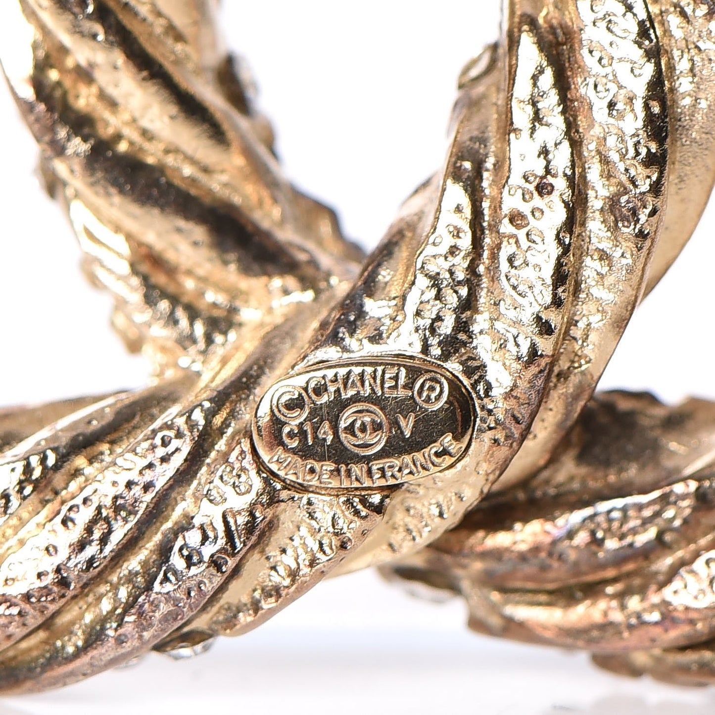 Crystal Twisted CC Brooch Light Gold