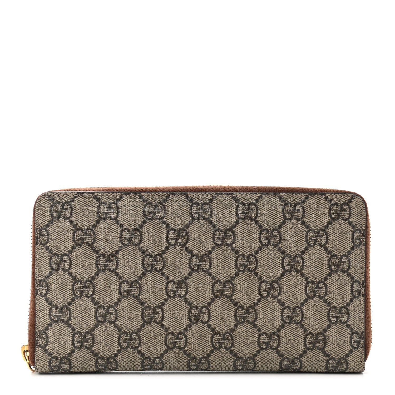 Gucci GG Supreme Monogram Cuoio Toscano Zip Around Organizer Wallet Beige Ebony Cuir 1 of 11