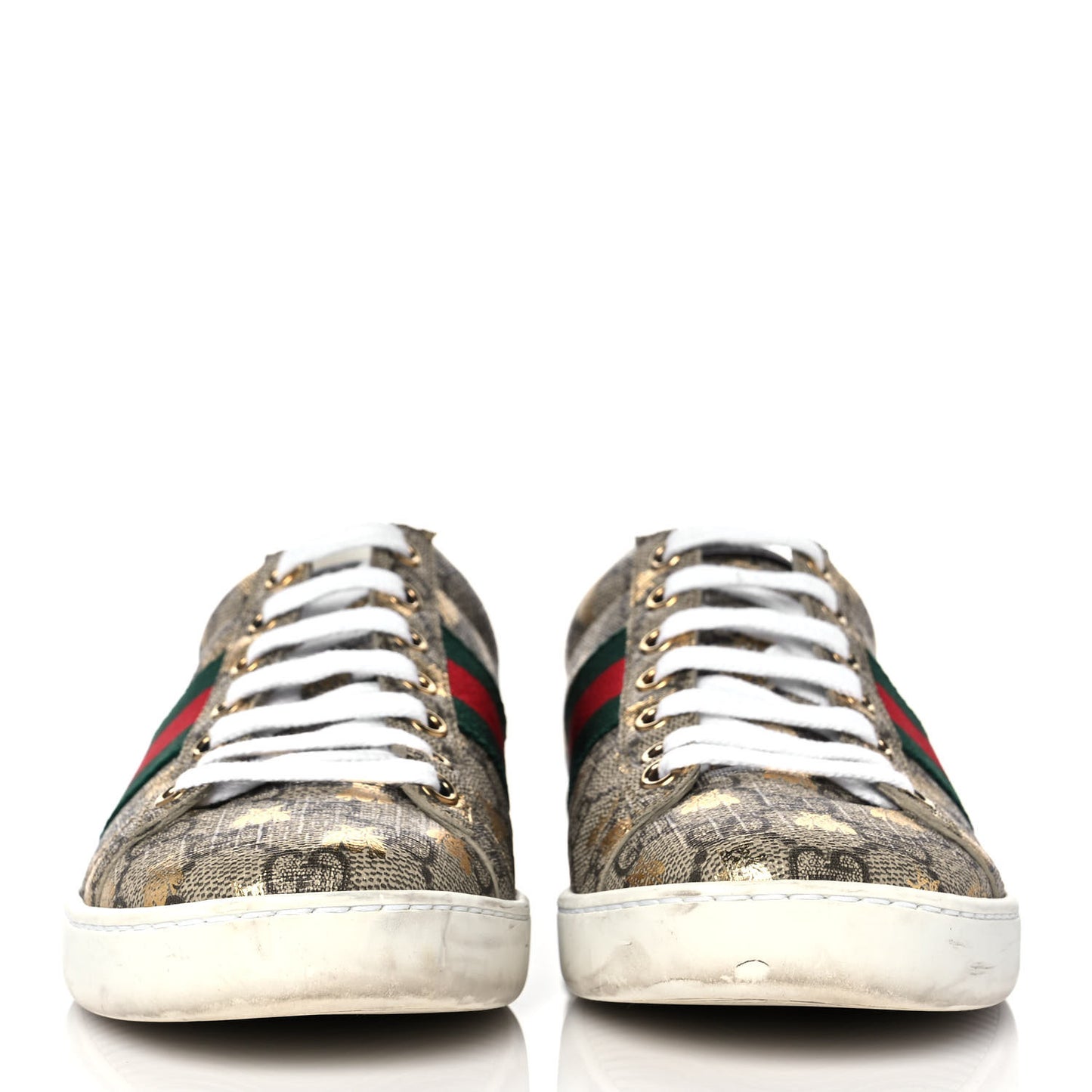 GG Supreme Monogram Bees Ayers Web Womens Ace Sneakers 36 Beige Oro Green Red