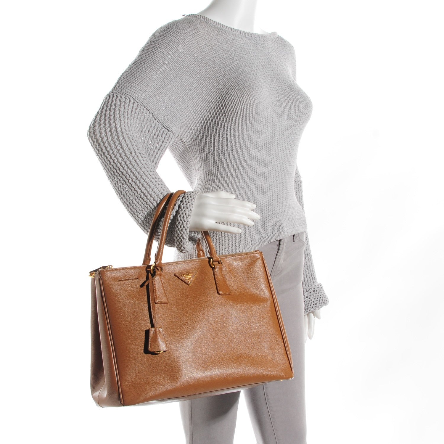 Prada Saffiano Medium Galleria Double Zip Tote Caramel 5 of 12