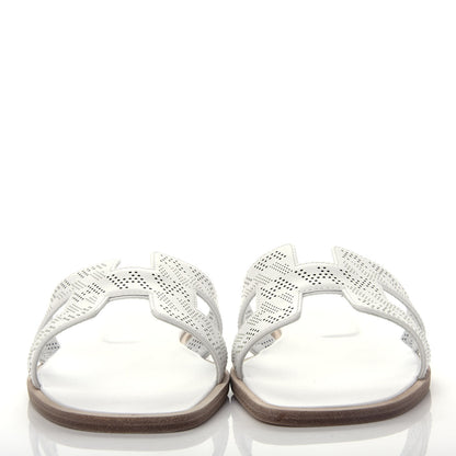 Hermes Calfskin Perforated Oran Sandals 36 White 2 of 10