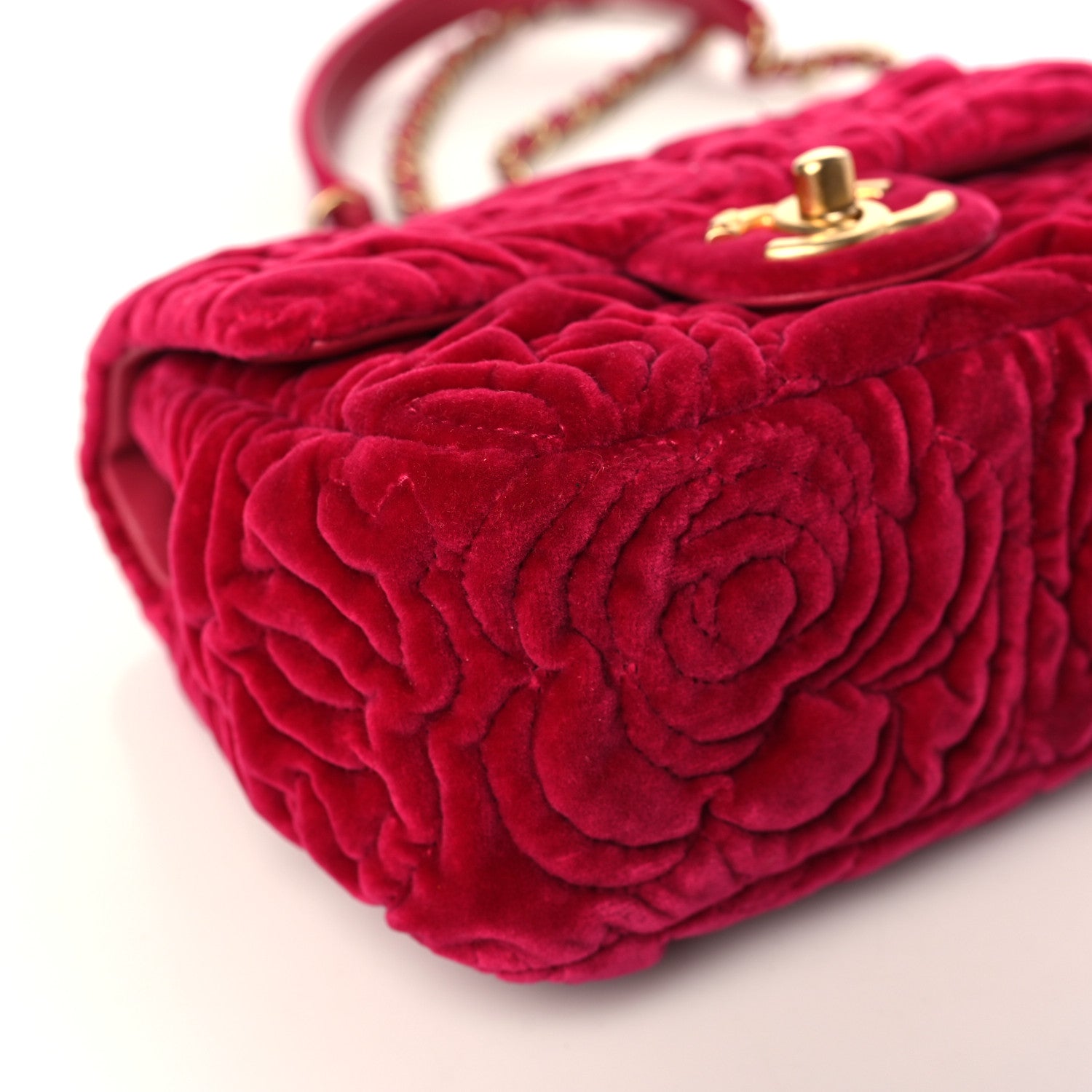 Chanel Velvet Camellia Embossed Mini Square Flap Pink 8 of 9