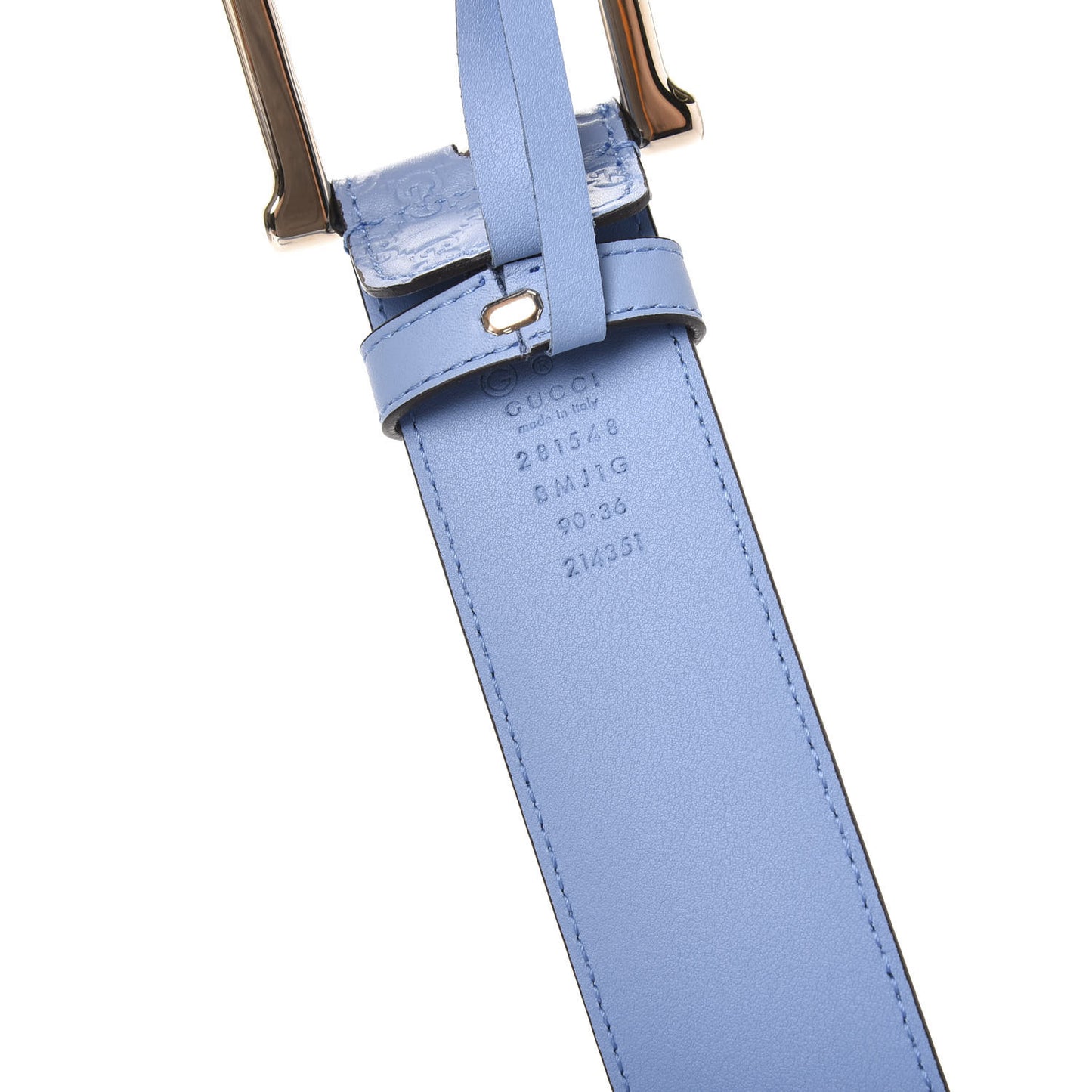 Soft Microguccissima Margaux Calfskin Belt 90 36 Mineral Blue