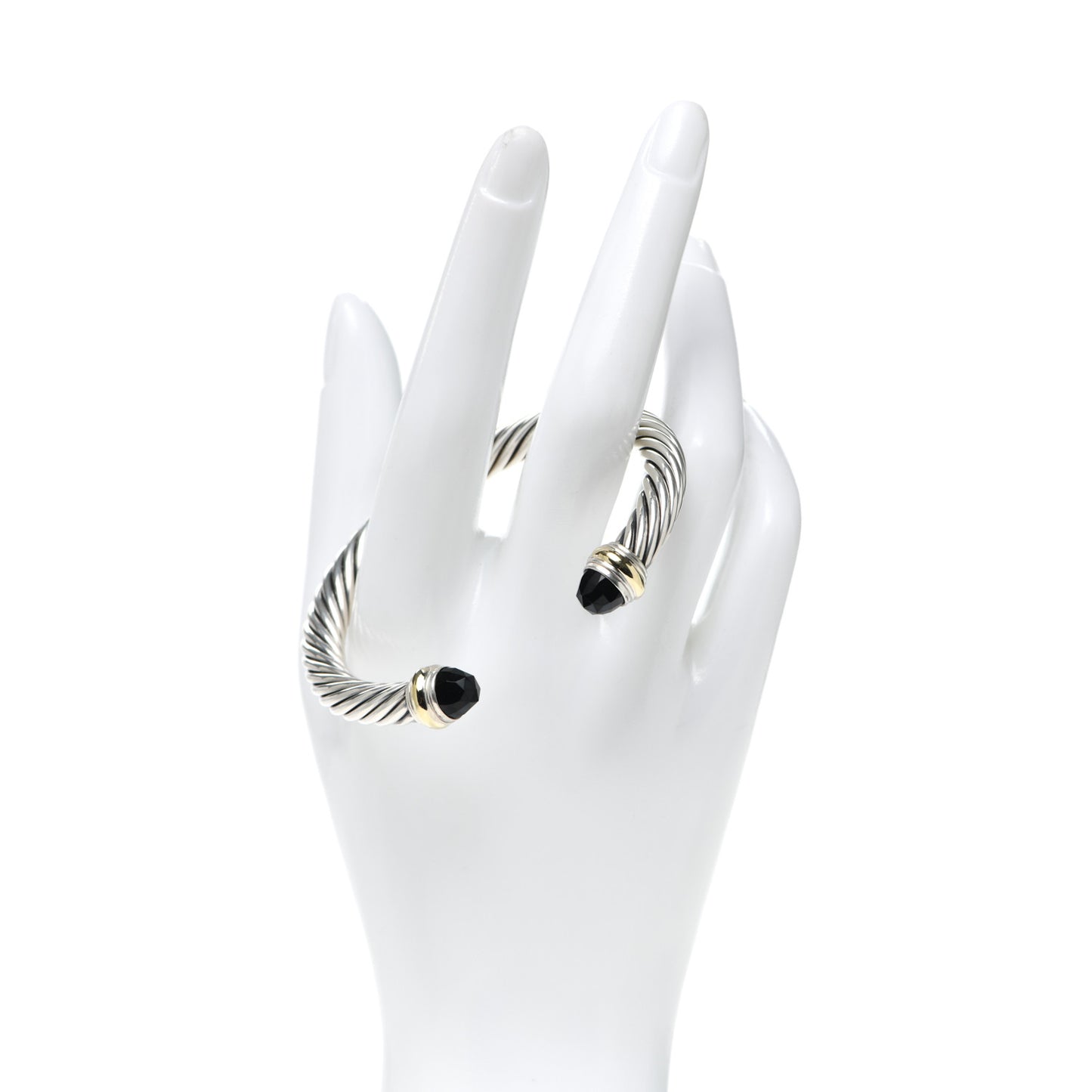 Sterling Silver 14K Yellow Gold Black Onyx 7mm Cable Classics Bracelet