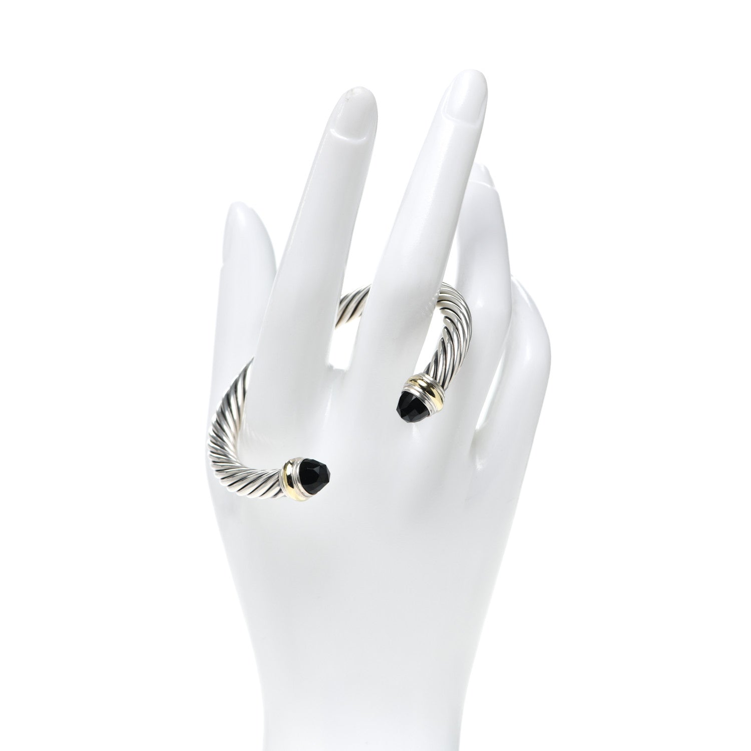 David Yurman Sterling Silver 14K Yellow Gold Black Onyx 7mm Cable Classics Bracelet 2 of 4