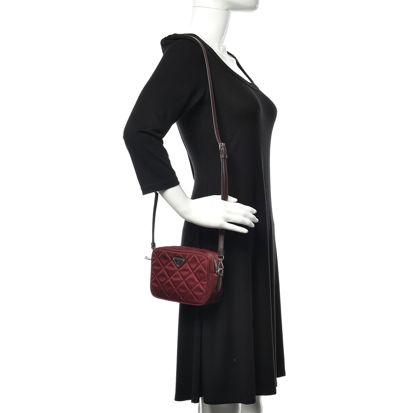 Nylon Tessuto Impuntu Quilted Crossbody Bag Granato