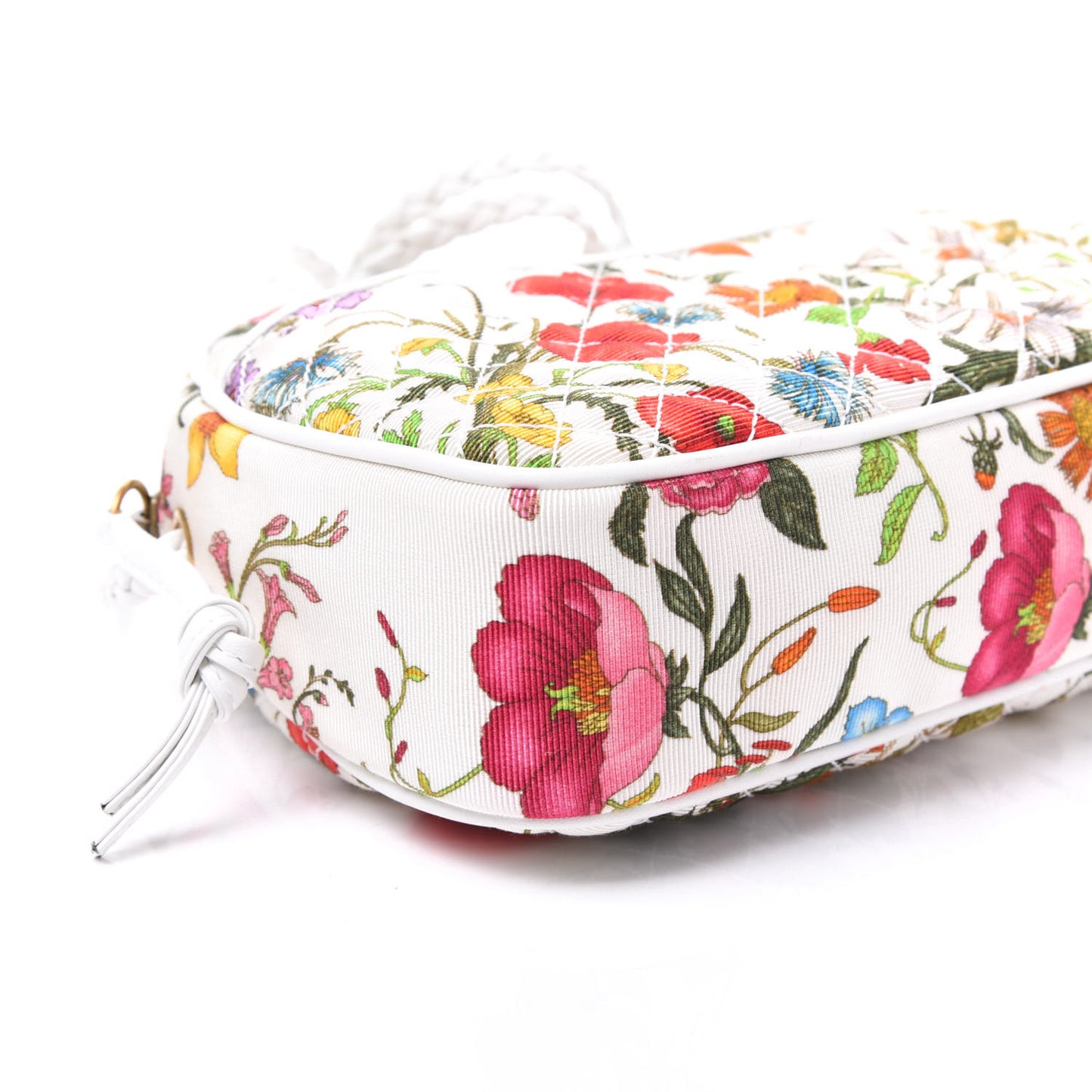 Canvas Flora Floral Trapuntata Small Zumi Dome Shoulder Bag White