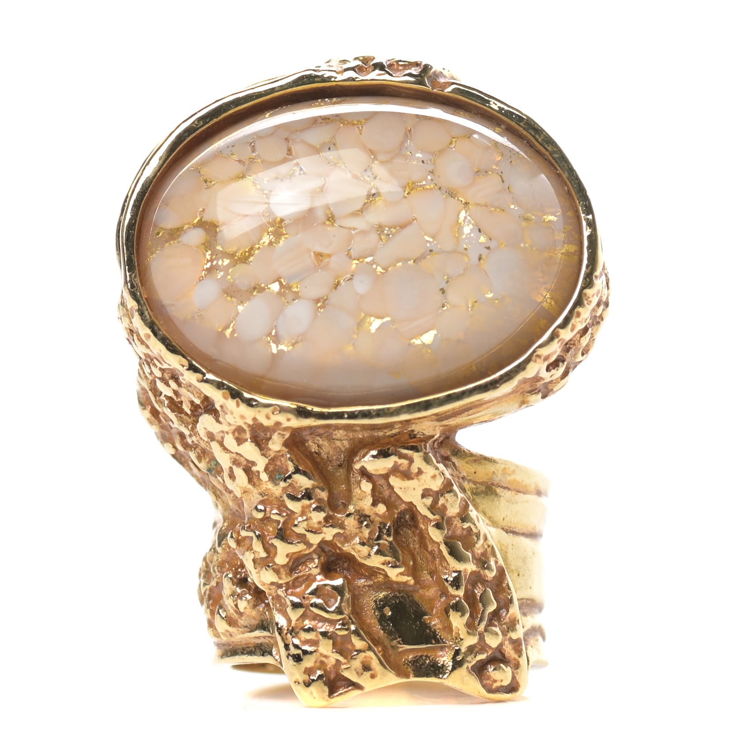 Glass Cabochon Arty Ovale Ring 5 Gold Beige