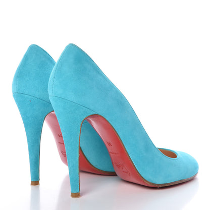 Christian Louboutin Suede Ron Ron 100 Pumps 39 Turquoise 4 of 12