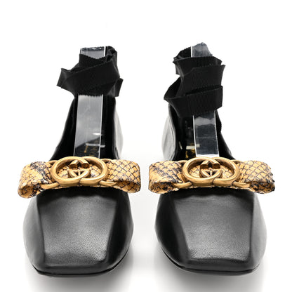 Gucci Malaga Kid Snakeskin Interlocking G Ballet Flats 37 Black 2 of 8
