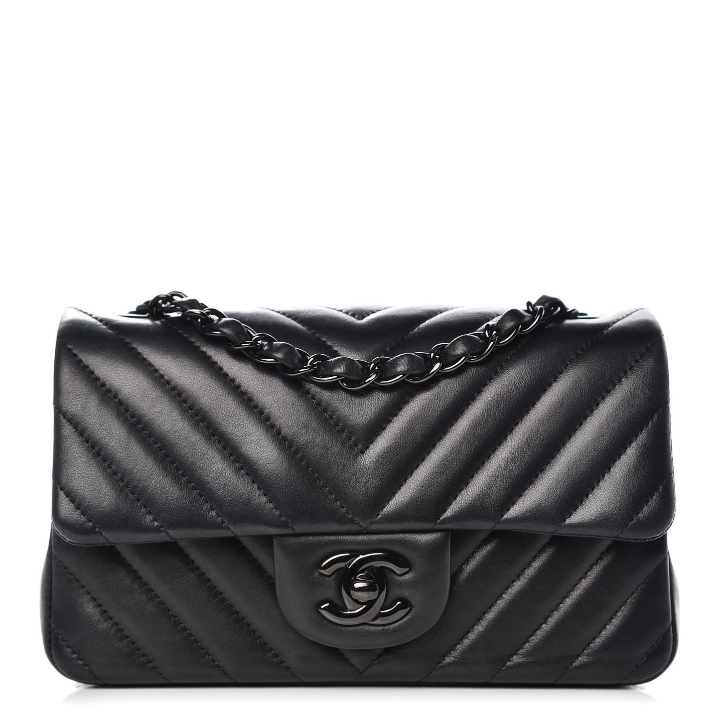 Lambskin Chevron Quilted Mini Rectangular Flap So Black