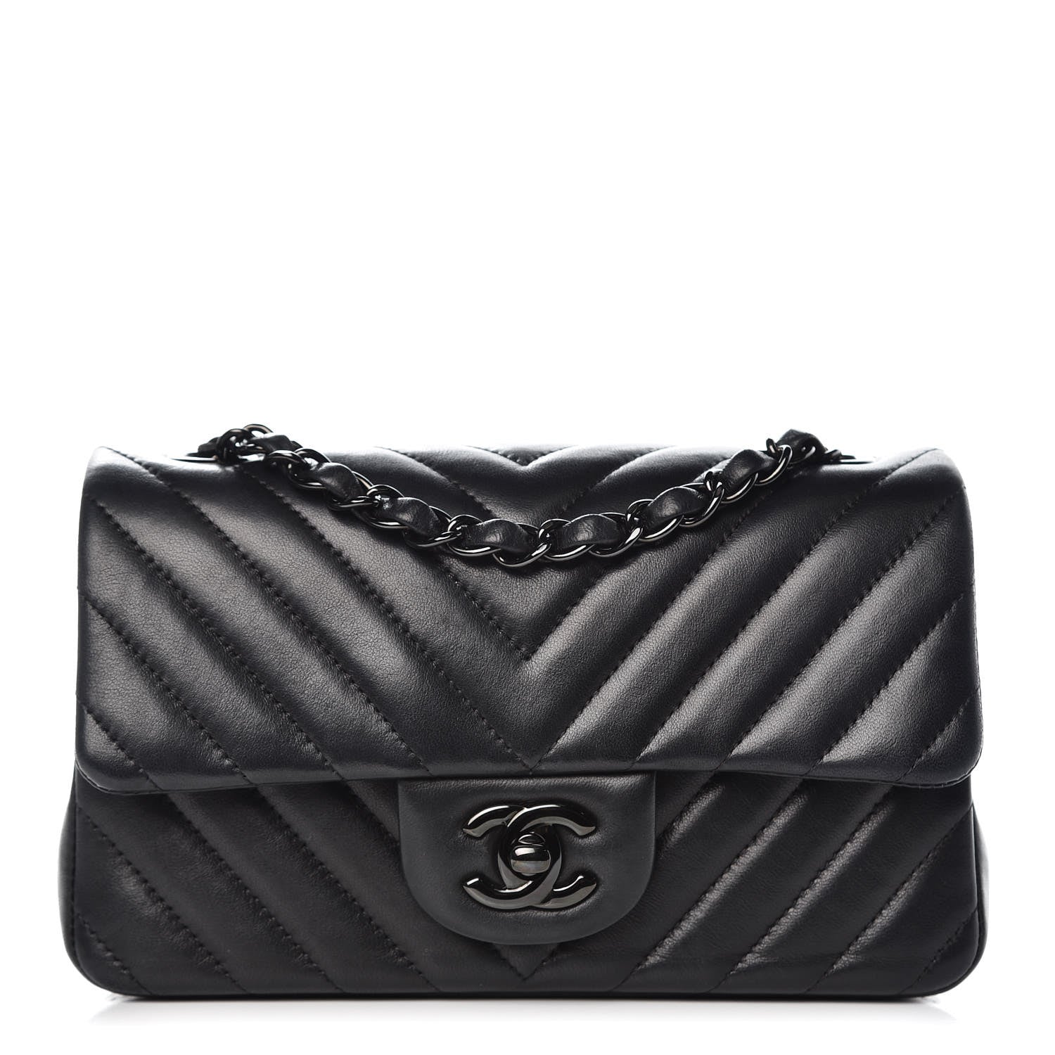 Chanel Lambskin Chevron Quilted Mini Rectangular Flap So Black 1 of 16