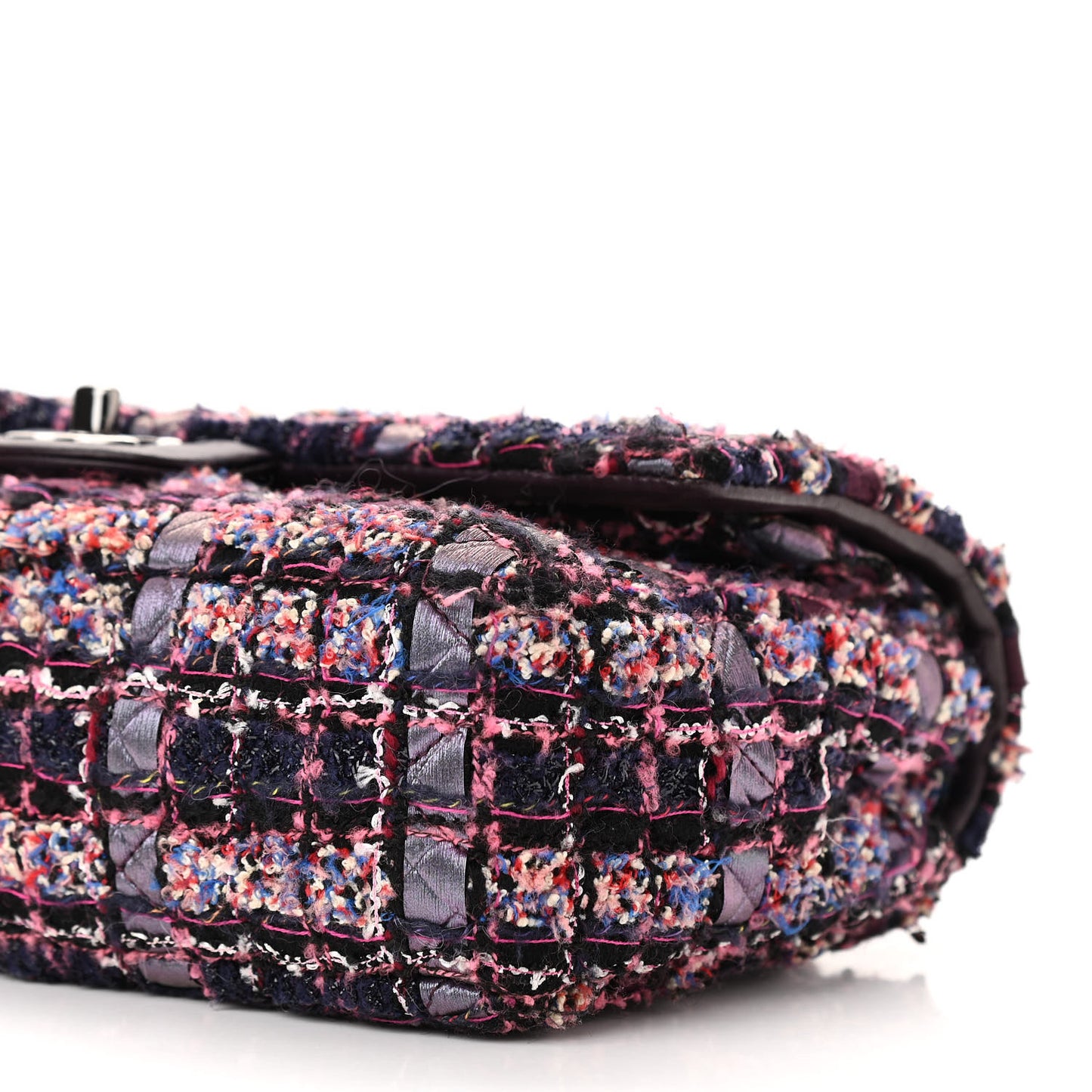Tweed Quilted Medium Double Flap Dark Purple