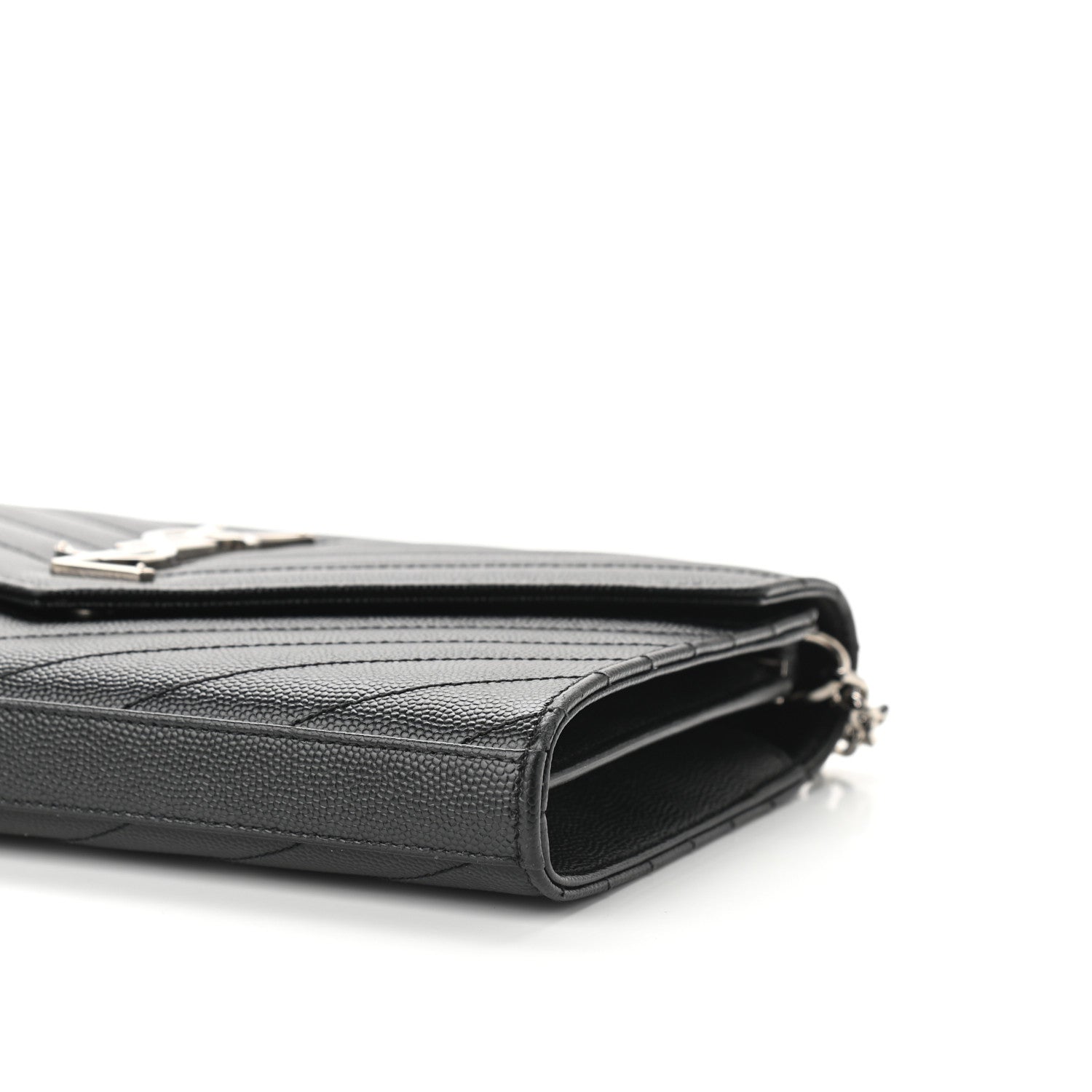 Saint Laurent Grain De Poudre Matelasse Chevron Monogram Chain Wallet Black 8 of 9