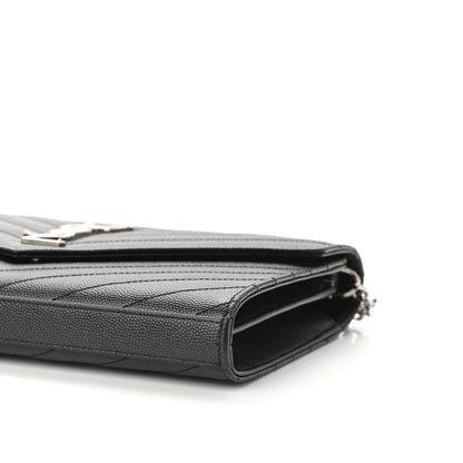 Saint Laurent Grain De Poudre Matelasse Chevron Monogram Chain Wallet Black 8 of 9