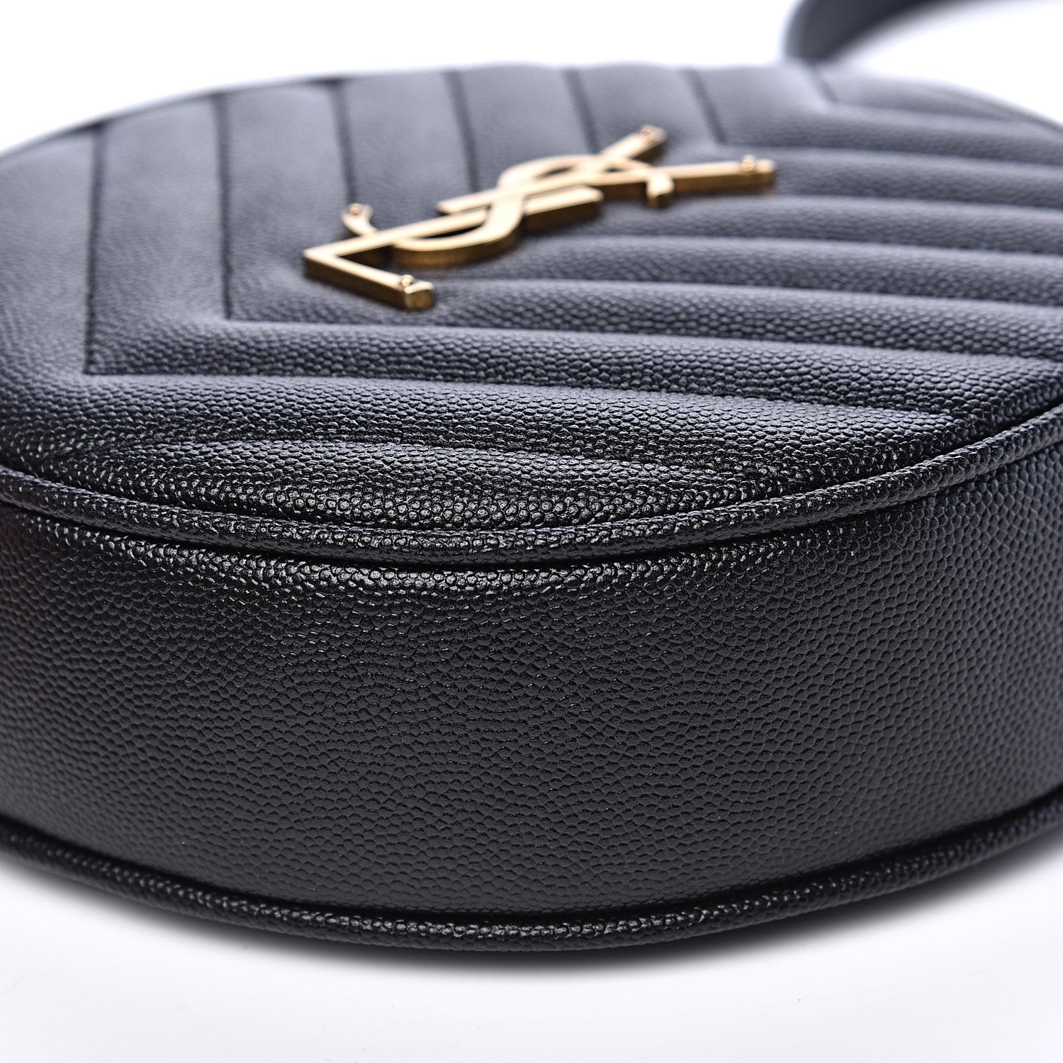 Saint Laurent Grain De Poudre Matelasse Chevron Quilted Round Vinyle Camera Bag Black 7 of 7