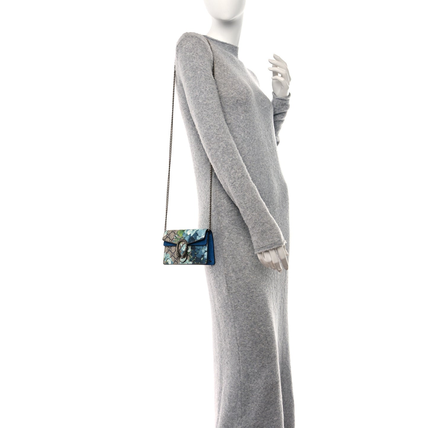 GG Supreme Monogram Blooms Super Mini Dionysus Shoulder Bag Beige Navy Vintage Blue