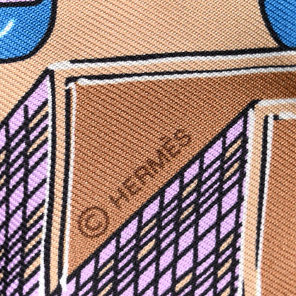 Hermes Silk Pantin City Twilly Beige Bleu Cobalt Vert 4 of 4