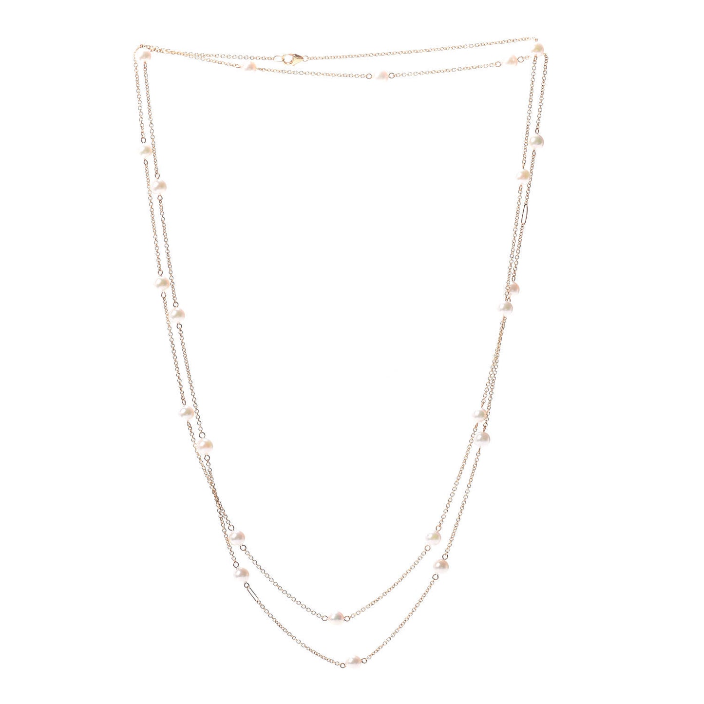 18K Yellow Gold Akoya Pearl 6mm Station Necklace 49"