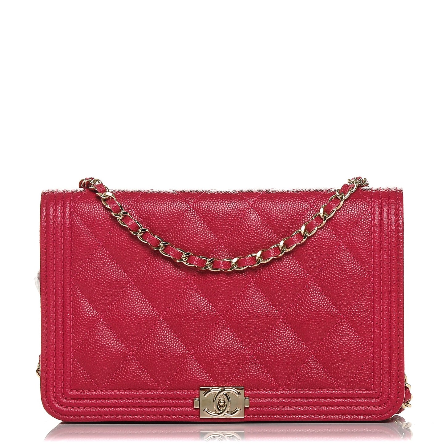 Caviar Quilted Boy Wallet On Chain WOC Fuchsia