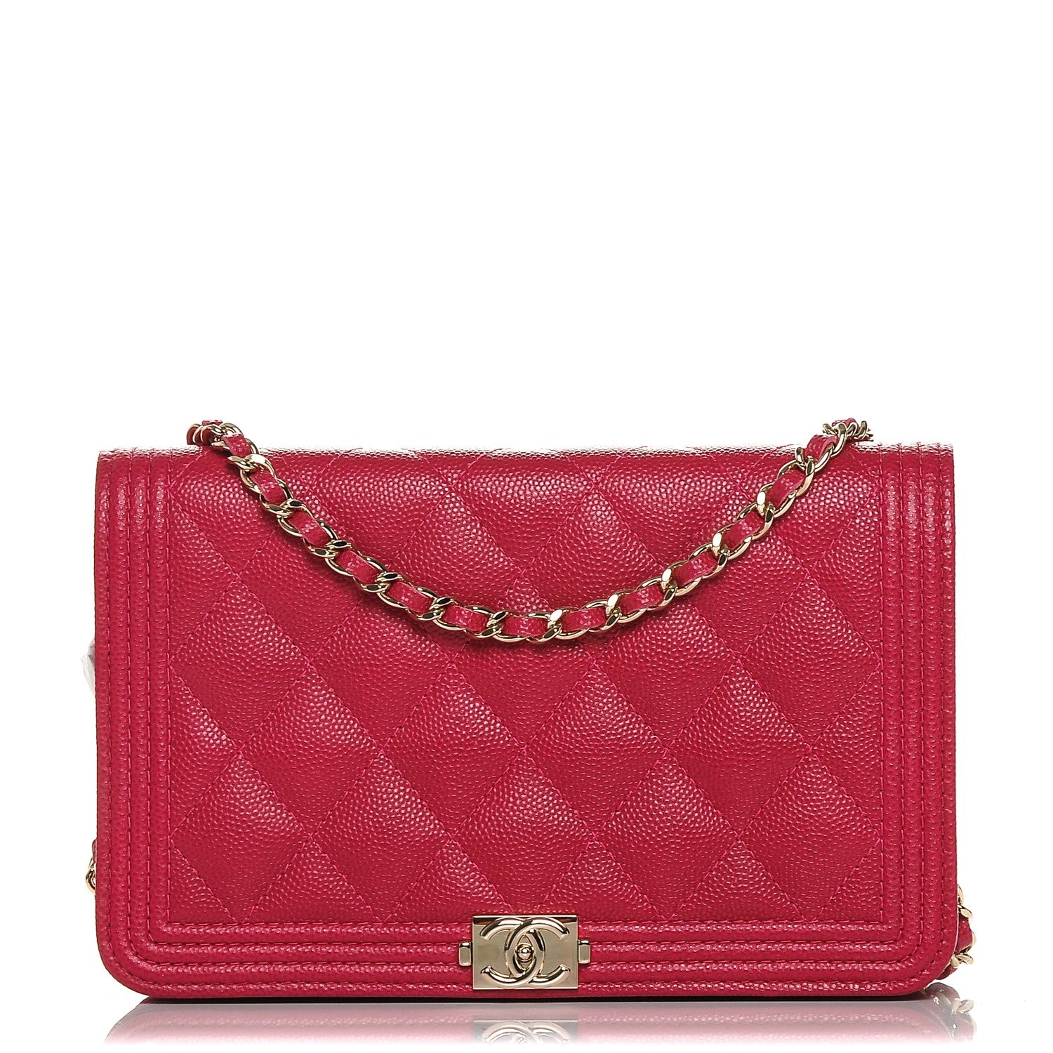 Chanel Caviar Quilted Boy Wallet On Chain WOC Fuchsia 1 of 6