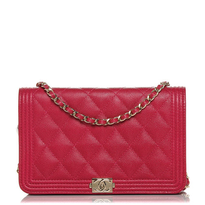 Chanel Caviar Quilted Boy Wallet On Chain WOC Fuchsia 1 of 6